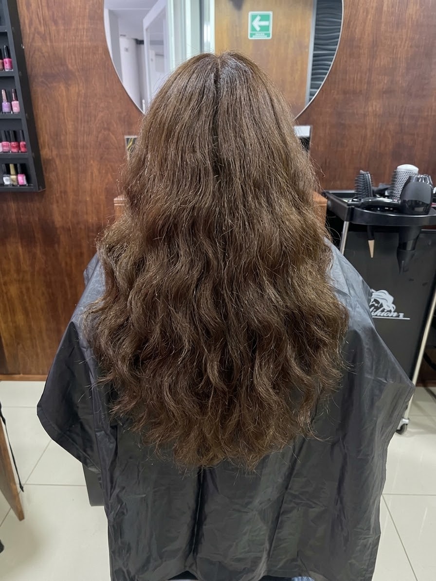 Cabello antes del alisado: ondulado y con frizz